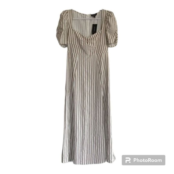 Danielle Bernstein Striped Puffy Sleeve Midi Dress - Picture 1 of 6